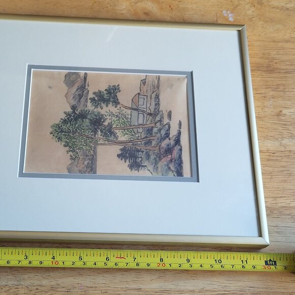 VINTAGE CHINESE LANDSCAPE SCENE PAINTING RED SEAL MARK FRAMED GOLD FRAME GUC - Picture 8 of 9